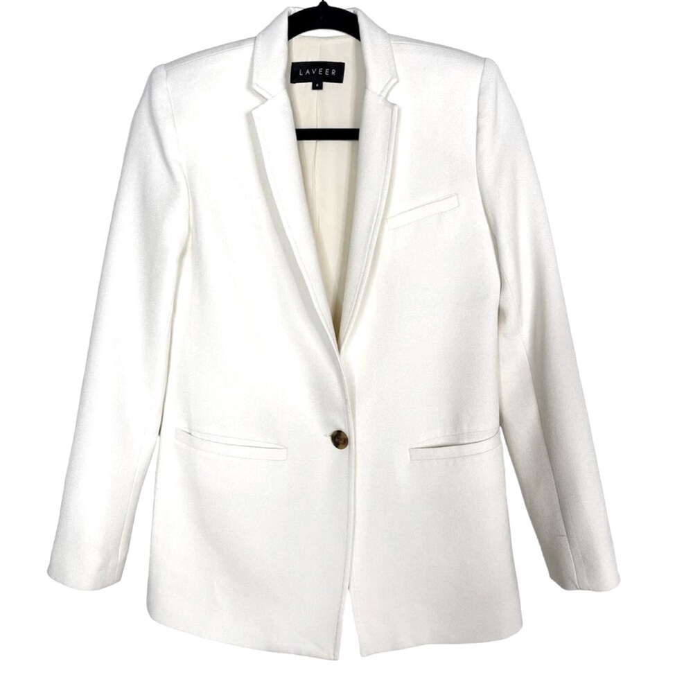 LAVEER Womens Size 0 Ivory Wool Blend Blazer Notch Collar Single Button Lined